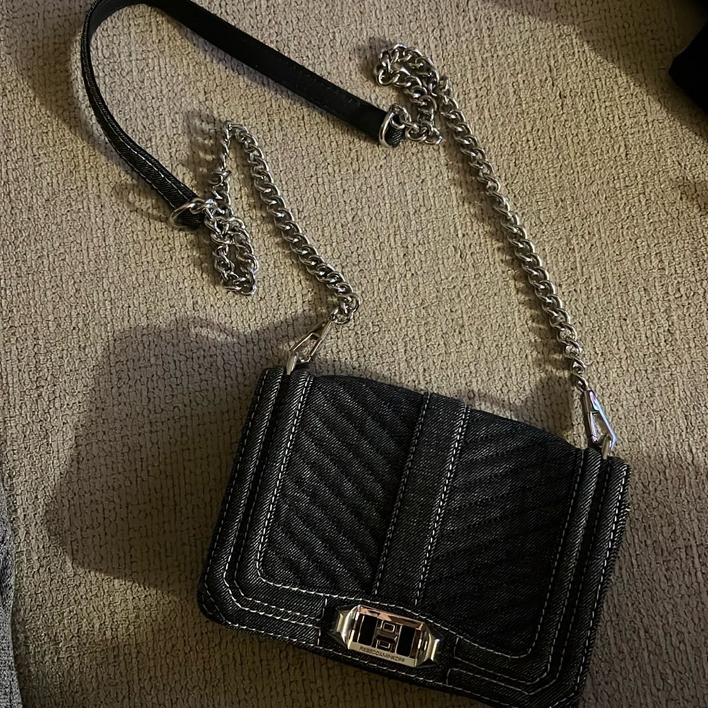 Rebecca Minkoff Chevron Quilted Love Crossbody Bag Purse Dark Denim Blue
